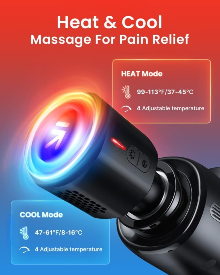 RENPHO Thermacool Massage Gun Deep Tissue with Heat and Cold Head, Fathers Day Dad Gifts, FSA HSA Eligible, Handheld Muscle Massager with Carry Case, Body Masajeador for Men Women Athletes, Active - Image 4