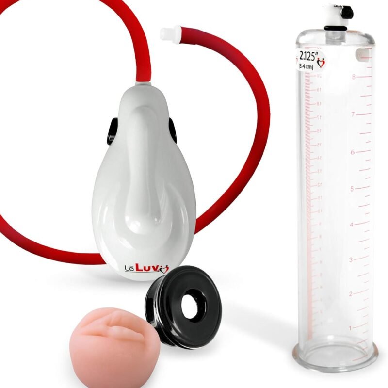LeLuv White eGrip Electric Handheld Penis Pump with Premium Uncollapsible Hose Bundle with Soft TPR Seal and Soft Donut Seal 9 Inch Length x 2.95 Inch Diameter Untapered Cylinder