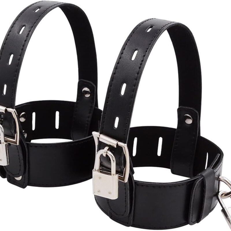 Ankle and Wrist Restraints with Lock Soft Leather Adjustable Cuffs BDSM Fetish Sexual Straps Bondage High Heels Gear & Accessories Sex Toy for Couples Women Unisex (Black)