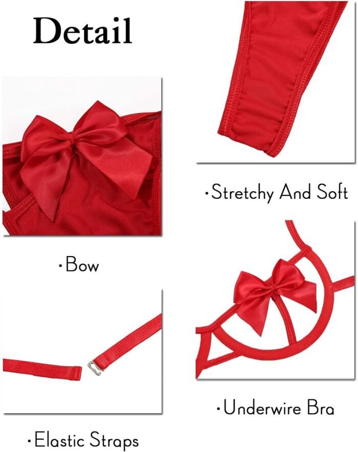 Kaei&Shi Present Bow Lingerie,Christmas Holiday Bra And Panty Set,Sexy Valentines Lingerie Sets Birthday Anniversary Boudoir - Image 4