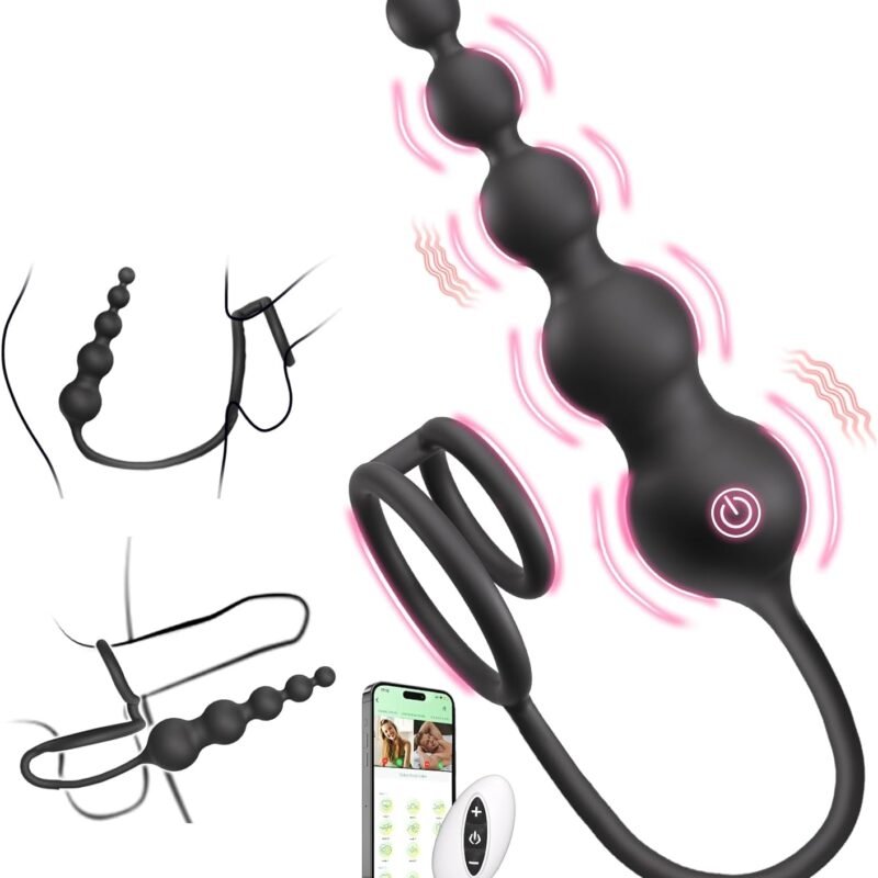 Anal Beads Couples Male Adult Sex Toys - Vibrating Anal Butt Plug with Cock Ring, Strap On Anal Dildo, Remote Control APP Prostate Massager Penis Ring Vibrator with 9 Vibrations, HNNPY Sex Toy for Men