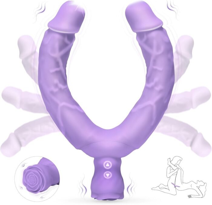 Double Dildo Lesbian Sex Toy, 15.75" Lesbian Toy Double Ended Sided Headed Dildo & Anal Dildos with 10 Vibrating Modes, Long Strapless & Strap on Dildos Rose Women Couple Gay Sex Toys