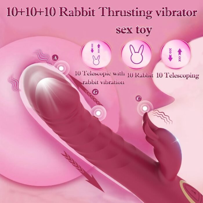 Thrusting Rabbit Vibrator G Spot Vibrator Waterproof & Rechargeable Realistic Silicone Dildo with 3 Thrusting & 10 Vibrating Modes, Upgrade Rose Sex Toys for Women - Image 5