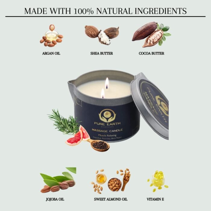 Muscle Relaxing Massage Oil Candle - Valentines Gift, Scented Massage Oil Candles for Relaxation and Home Spa (160 Grams or 6 oz.) - with Grapefruit, Rosemary, Black Pepper - by PURE EARTH essentials - Image 9