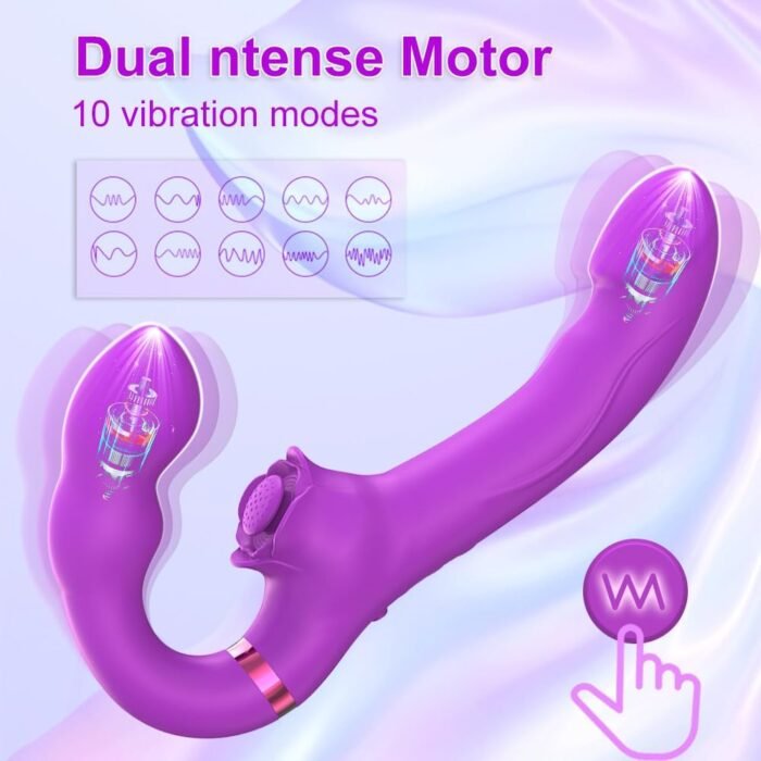 Strapless Strap-On G-Spot Dildo Dual Head Vibrator with 10 Vibration Modes, 5 Flapping Modes & Remote Control, Adult Anal Sex Toys for Women Lesbians Couples,Flapping Style, Purple - Image 4