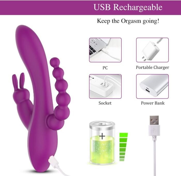 3 in 1 G-Spot Rabbit Anal Dildo Vibrator Adult Sex Toys with 7 Vibrating Modes for Women - Adorime Silicone Waterproof Rechargeable Clitoris Vagina Stimulator Massager Sex Things for Solo or Couples - Image 3