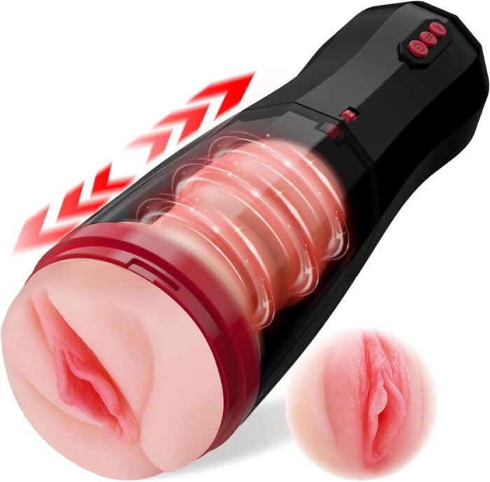 Automatic Male Masturbator Cup with Real Pussy, Pocket Pussy Stroker with 5 Thrusting&10 Vibration, Hands Free Male Sex Toy Adult Toys for Men