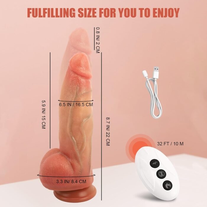 Thrusting Dildo Vibrator Women Sex Toy 8.7 Inch Thick Dildo for G Spot Stimulation, 3 in 1 Realistic Silicone Dildo with 3 Thrusting & 9 Vibrating Modes Remote Control Adult Toy USB Rechargeable - Image 5
