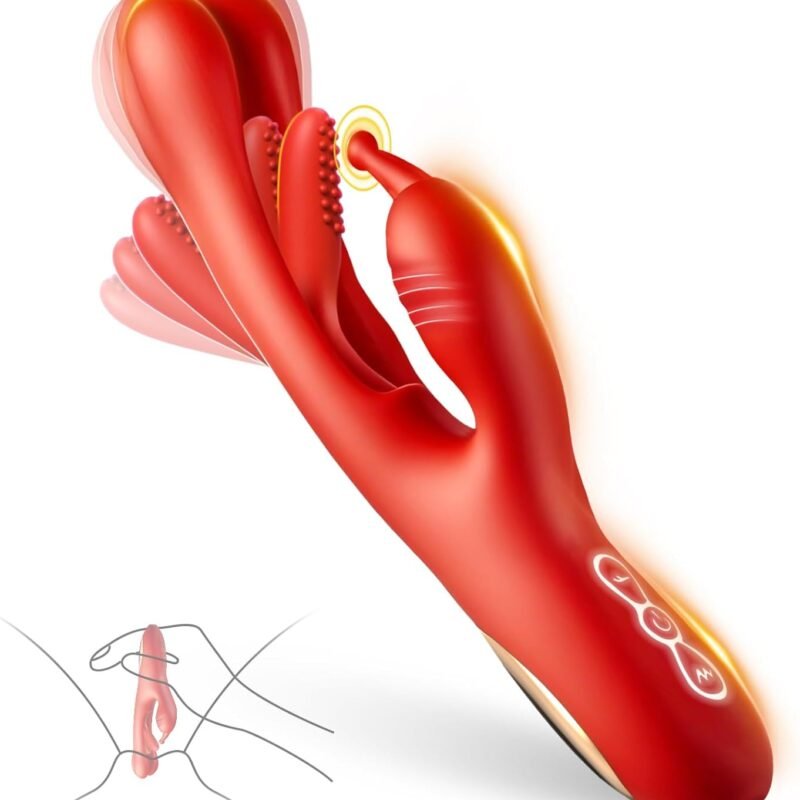 Thrusting Dildo Rose Sex Toy Vibrator Wand, Couples Sex Toys 3 in 1 & 7 Flapping Modes, Adult Sex Toys & Games G Spot Vibrator Sexual Pleasure Tools Clitoral Nipple Anal Vibradores for Womens Toys