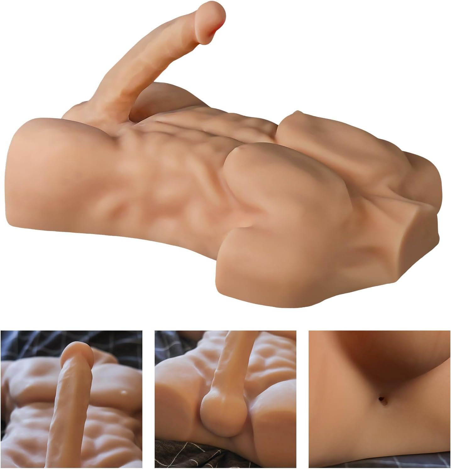 Sex Torso Male Sex Doll for Women 14 LB Half Men Torso Sex Doll with 8 Inch Thick Huge Flexible Flesh Dildo with Balls Realistic Penis Tight Anus Female Man Gay Unisex Masturbation Couple Sex Toys - Image 3