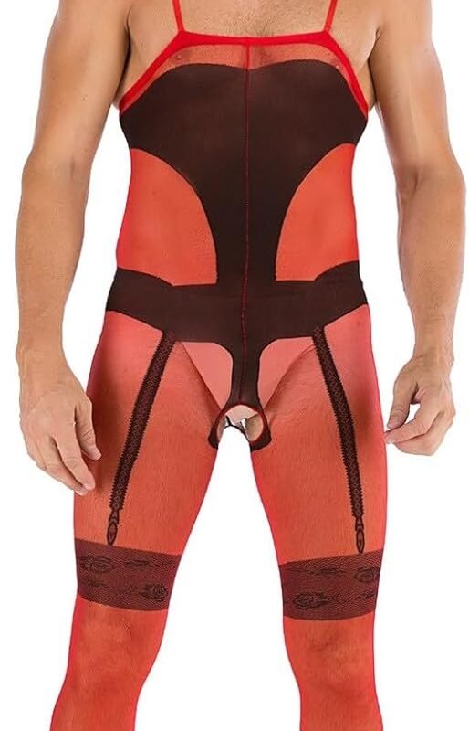 Lingerie for Men Sexy Slutty Large Men's Sexy Lingerie, Satin Bow, Mesh Fishnet Lingerie, Jumpsuit,Gift for Him