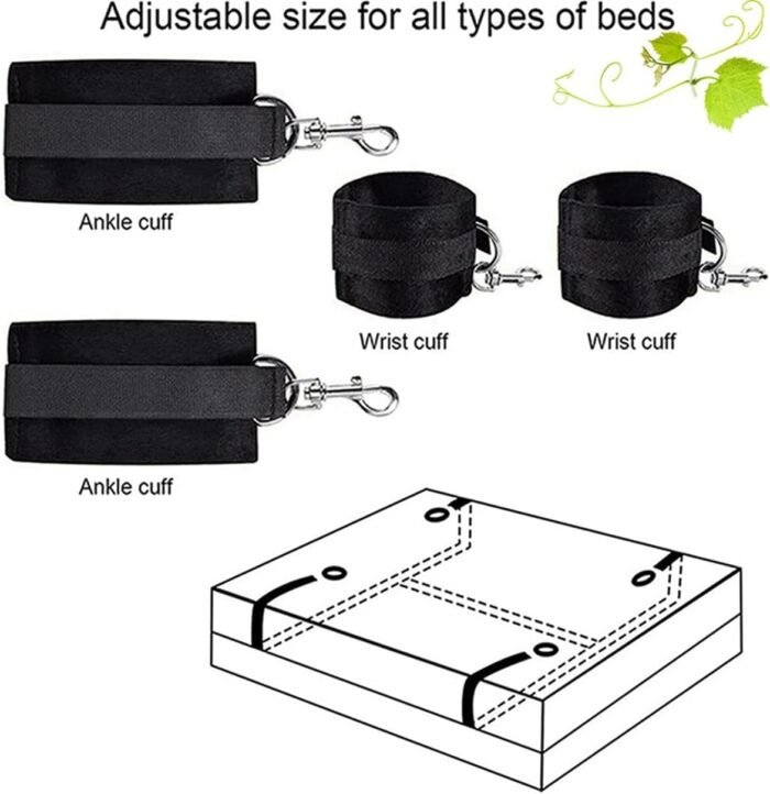 Wrist and Ankle Bed Restraints for Queen Size Bed Straps for Adult Play King Bed Bondaged Kit for Couples Sex Ties Hand Cuffs BDSM Set Furniture Bondage Restraints Sex Set for Bed Bedroom Hoodies - Image 7