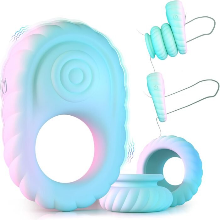 Vibrating Cock Ring with Penetration Buffer Rings Set, Depth-Limiting Liquid Silicone Soft Penis Ring Vibrator with Clitoral Stimulator, Couples Adult Sex Toys for Men Women, MHYNNR Male Sex Toy Game
