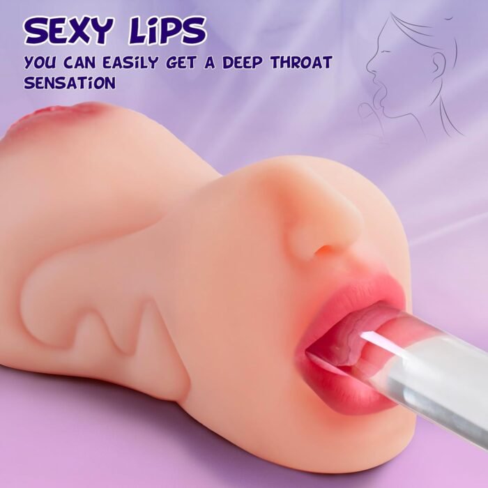 Male Masturbator 3 in 1 Pocket Pussy - Isskis Male Sex Toys 3D Realistic Textured Three Channels & Mouth for Man Masturbation, Male Stroker with Teeth and Tongue Adult Toys for Men Penis Training - Image 2