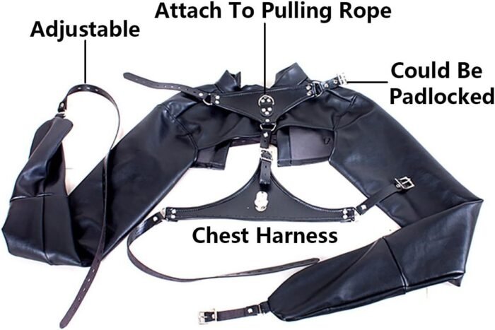 Black Leather Exposed Nipples Bra,Arm Restraints Sleeve,Adult Slave Training Dog Collars,for Couples BDSM Sexual Life (Pulling Rope & Padlock 7 Pieces) - Image 6