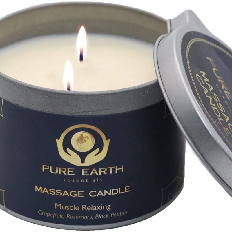 Muscle Relaxing Massage Oil Candle - Valentines Gift, Scented Massage Oil Candles for Relaxation and Home Spa (160 Grams or 6 oz.) - with Grapefruit, Rosemary, Black Pepper - by PURE EARTH essentials