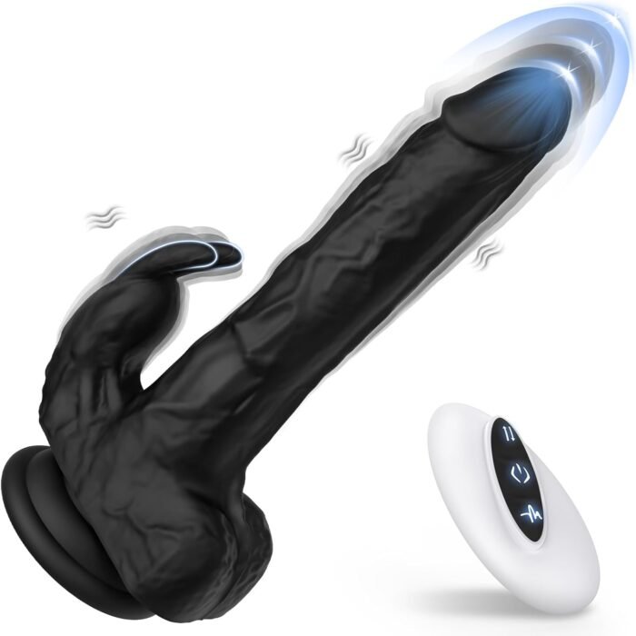 Black Thrusting Dildo Vibrator Sex Toys for Women, Gepoch Realistic Dildos for G Spot Anal Stimulation with 10 Thrusting and Vibration Modes, Remote Control Vibrator with Cup Suction Dildos Adult Toy
