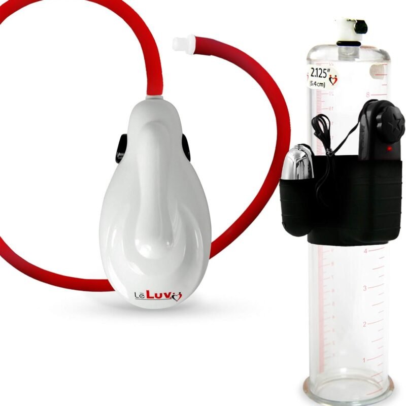 LeLuv White eGrip Electric Handheld Penis Pump with Premium Uncollapsible Quick-Disconnect Hose Vibrating 9 Inch Length x 2.95 Inch Diameter Untapered Cylinder