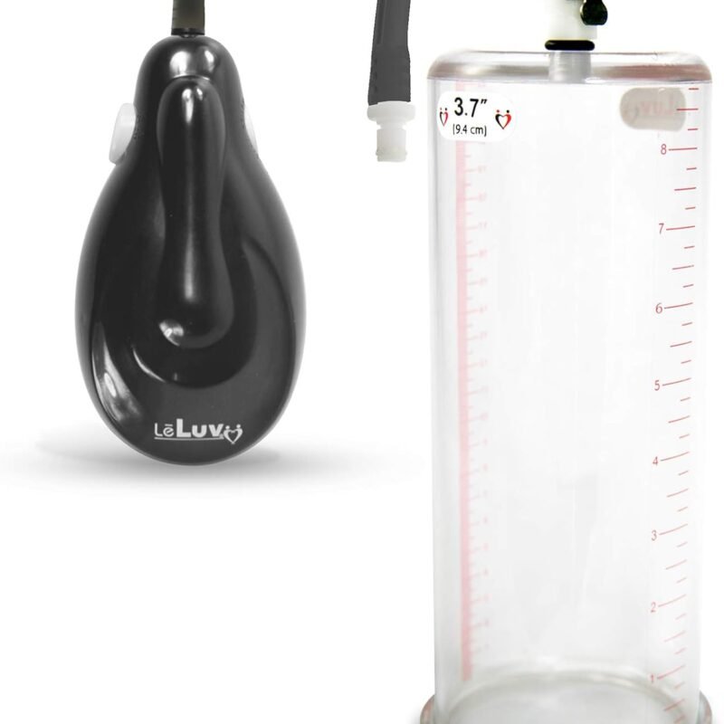LeLuv eGrip Electric Handheld Penis Pump with Premium Uncollapsible Quick-Disconnect Hose 9 Inch Length x 3.70 Inch Diameter Untapered Cylinder