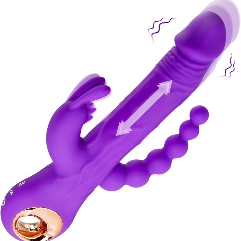 Thrusting Rabbit Vibrator G Spot Clitoral Anal Dildo Stimulator Adult Sex Toys with One Click Enhancement, 3 Powerful Thrusting Speeds & 9 Vibrating Vagina Nipples Stimulation for Women (A-Purple)