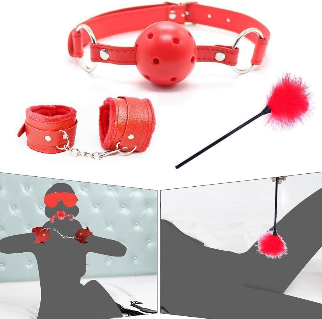 10pcs Restraints Kit for Couples Under King Bed Red Handcuffs and Blindfold for Adults Bedroom Restraints for Bed Straps Adult Play Queen Bondaged Rope Cord & Rope Kit Spreaders Bar for Women Sweater - Image 3