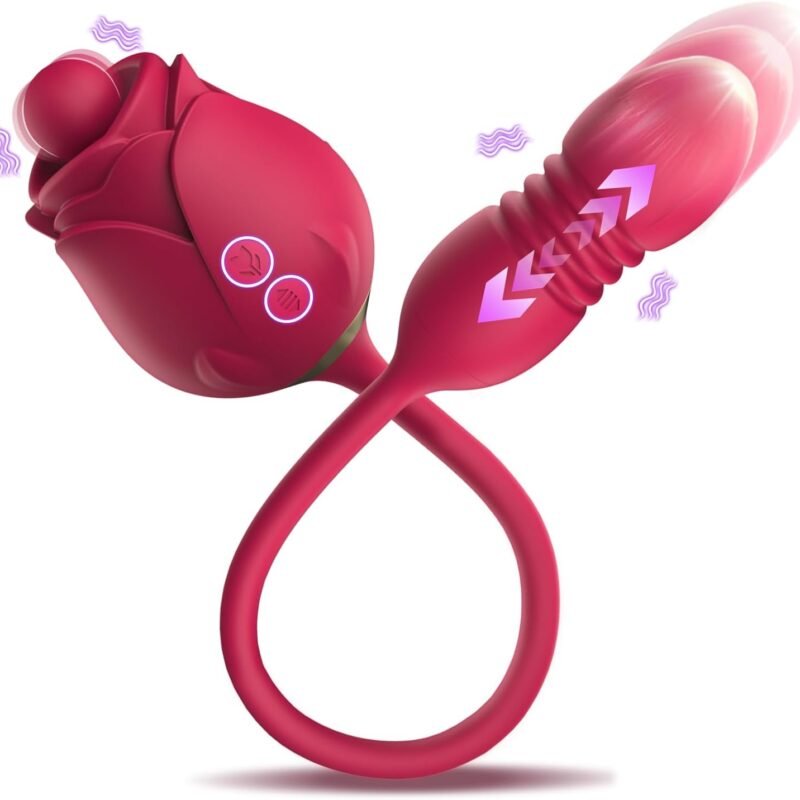 3 in 1 Rose Sex Toys Clitoral Licking Thrusting Dildo G Spot Vibrators for Women Clit Nipple Stimulator with 10 Licker Patterns & 10 Strong Thrusting Vibration Adult Toys for Women Couples