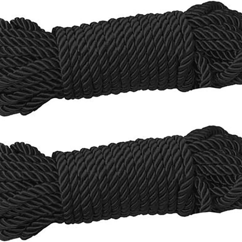2 Pack All Purpose 32 feet 8mm(1/3inch) Diameter Soft Nylon Rope Solid Braided Twisted Ropes,10m Durable and Strong All Purpose Twine Cord Rope String Thread Cord (Black Ropes)