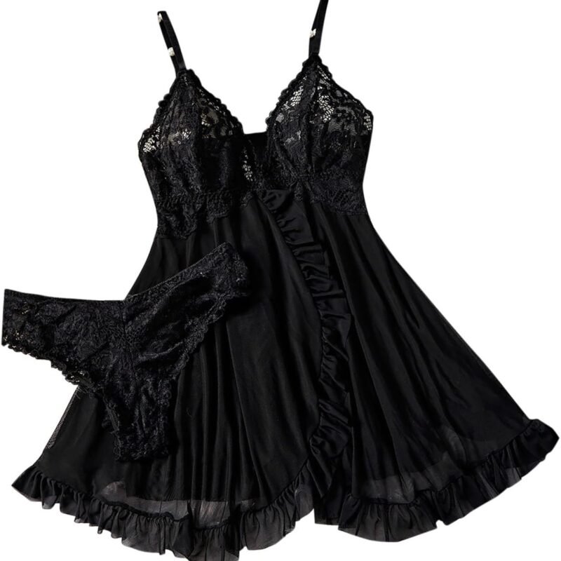 Borniu Women Nightgown Lace Babydoll Lingerie Dress Sexy Sleepwear Mini Slip Chemise Nightwear Naughty Sluttly Nightdress A3