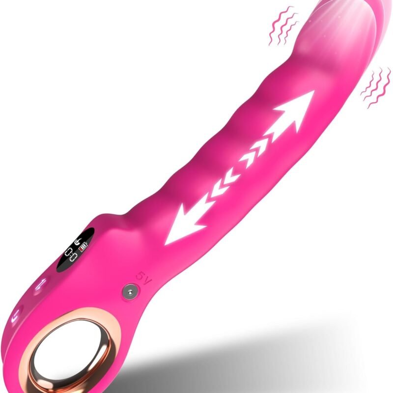 Thrusting Dildo Vibrator Sex Toys, G Spot Clitoral Vibrators Hollow Handle with Powerful 7 Thrusting & 7 Vibrating Modes, Anal Dildo Toys with LCD Display, Wand Massager Adult Sex Toys for Women