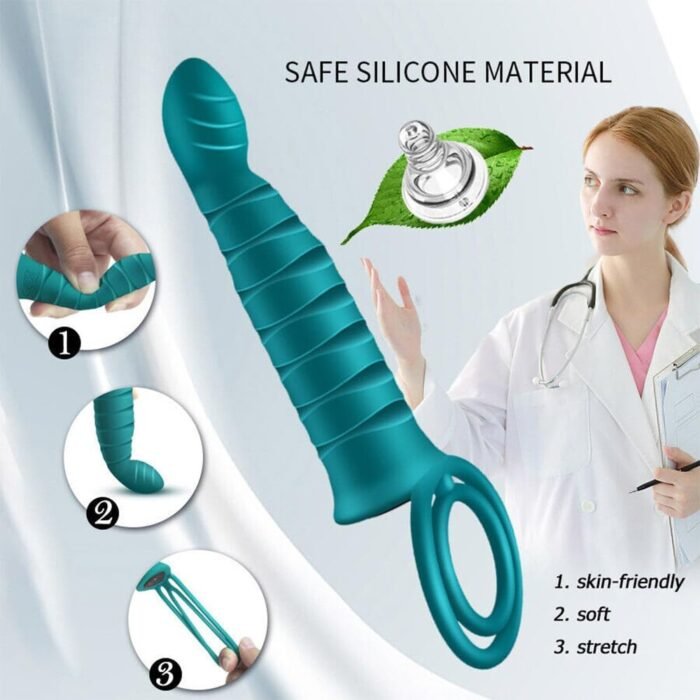 Dual Penetration Silicone Vibrating Dildo with Penis Ring Strap-On Anal Sex Plug Dildo Vibrator with Cock Rings for Men Couples Enhance Sex Toys - Image 2