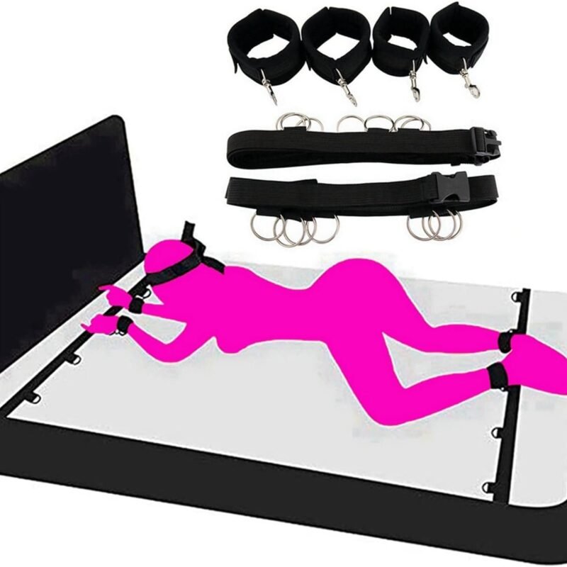 BDSM for Couple Bed Restraints Sex Adults Bondaged King Size Bed Straps for Adult Play Mattress Ankle/Wrist Restraints Tie Straps Bondaged Rope Cord & Rope Sex Hand Cuff Bracelets Set Sweater