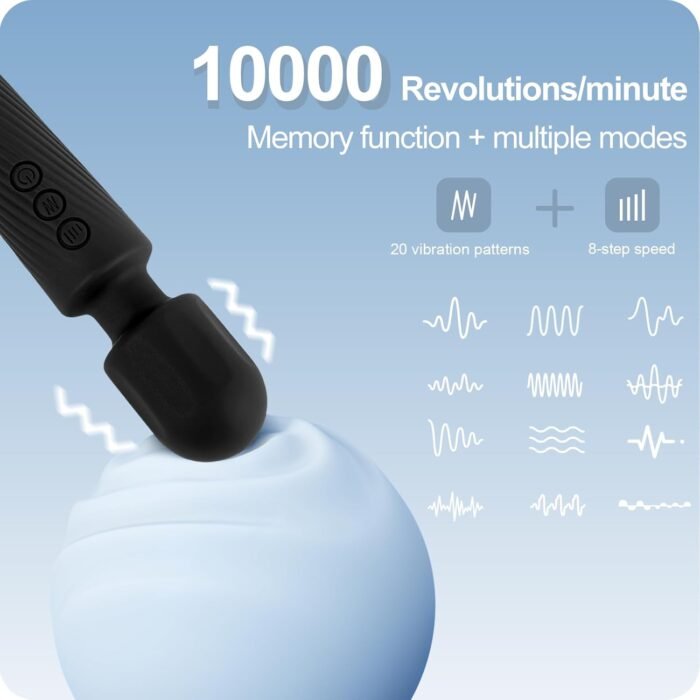 Vibrator Wand Sex Toys,Clit Stimulator Vibrators,Vibrator for Woman,Wand Massager Sex Toy,20 Patterns,8 Speeds of Pleasure,Quiet Adult Sex Toys,Waterproof, for Women Partner Play Gifts (Black) - Image 4