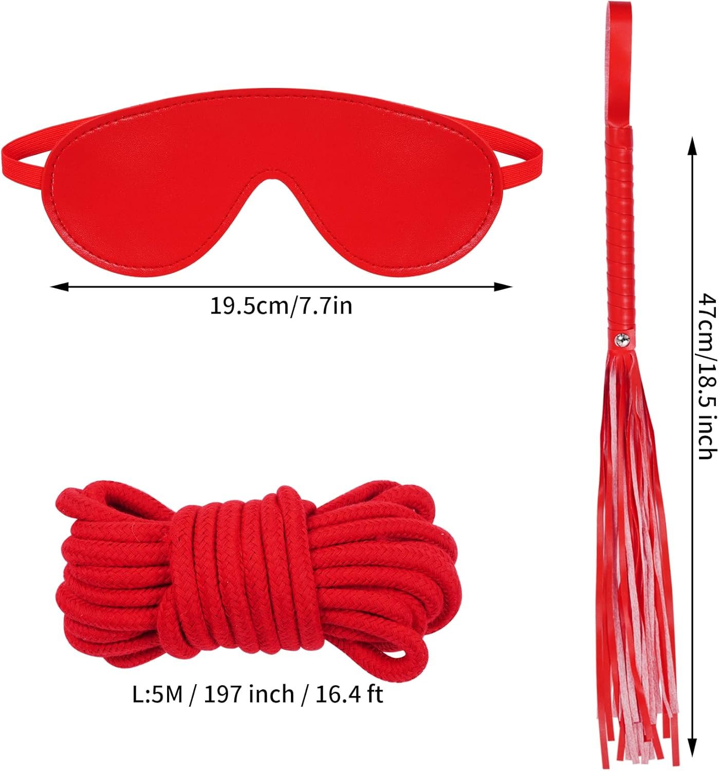 15Pcs Bondage Restraints Sex Toys Adult Games Kit SM Fetish Bed Restraints Set for Beginners Cuffs Blindfold Spanking Nipple Clamps Flogger Ball Gag Paddle Rope Anal Toys Red - Image 4