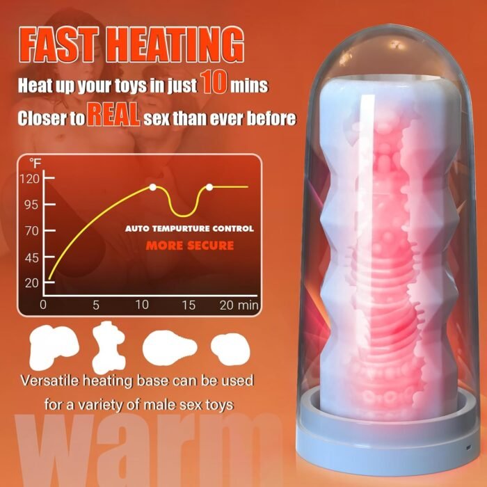 Male Masturbator Sex Toys with Heating Base - Pocket Pussy Stroker TPE Male Masturbation Sleeve with 3D Textured, Penis Training Blowjob Sex Toy for Men with Storage Box (Heating Option-White) - Image 3