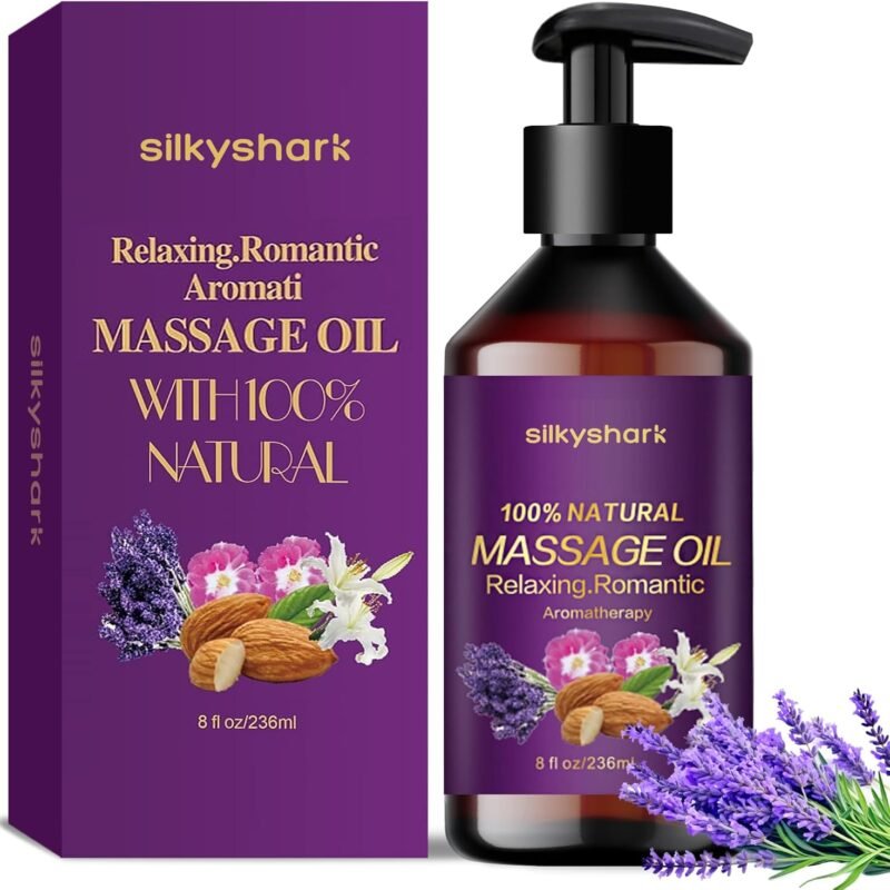 Lavender Massage Oil (8 Fl Oz), Aromatherapy Massage Oil, Lavender Bliss Massage Oil, Natural Relaxation for Mind and Body