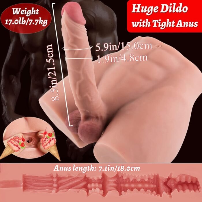 16.9lb Torso Male Sex Doll with Flexible Dildo Realistic Sex Huge Cock, Men Sex Dolls for Women Tight Anal Hole 8.5 in Cock for Female Masturbation, Unisex Masturbator Sex Toy for Men Women Gay Couple - Image 5