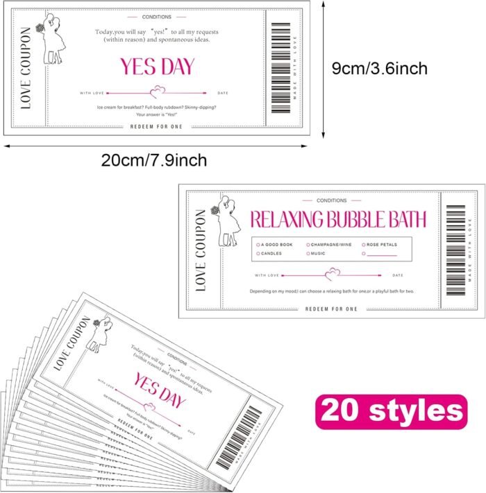 Zonon 20 Pieces Valentine‘s Day Love Coupon Cards for Sweet Couple, Husband, Wife, Boyfriend or Girlfriend Romantic Gift for Wedding, Anniversary or Birthday, 20 Designs - Image 2