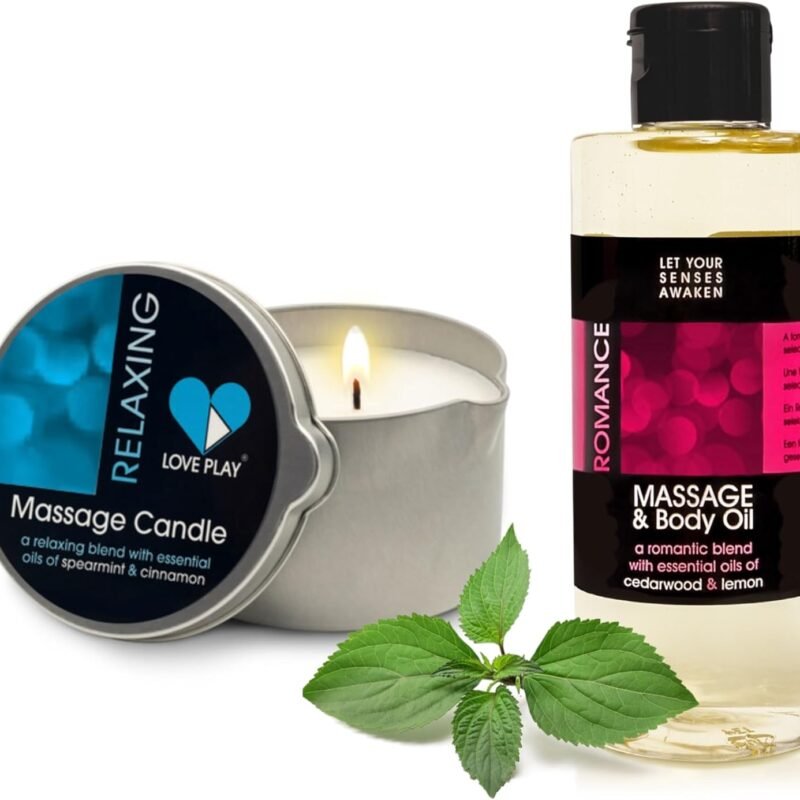 Set of Massage Oil for Sore Muscles and Massage Oil Candle for Pure Relaxation - Vegan Massage and Body Oils for Massage Therapy with Essential Oils 6.76 oz Each