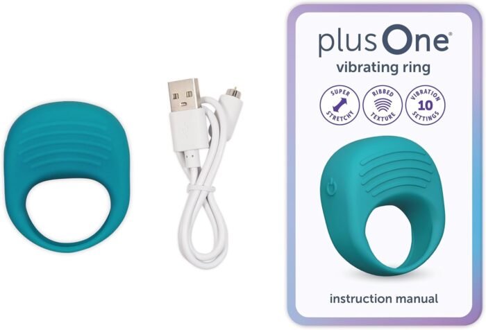 plusOne Vibrating Ring for Couples or Individuals, Body-Safe Silicone, Waterproof, USB Rechargeable, Massager with 10 Vibration Settings, Teal - Image 7