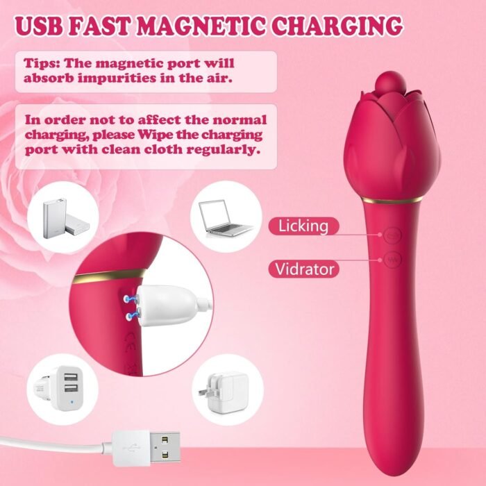 Upgraded Rose Toys Clitoral Licking G Spot Vibrators for Women Clit Nipple Dildo Vibrators Clitoris Stimulator with 5 Licker Patterns & 10 Strong Vibration Adult Sex Toys for Women Couples - Image 6