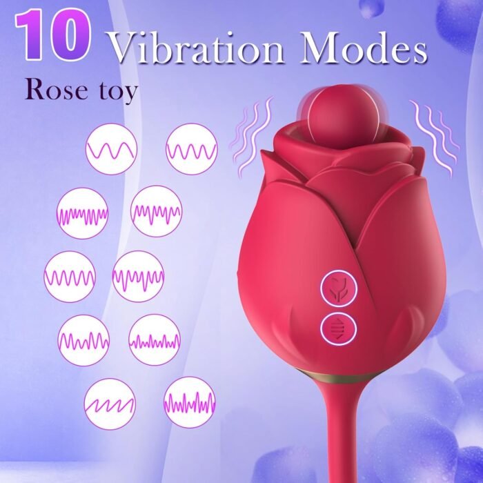 3 in 1 Rose Sex Toys Clitoral Licking Thrusting Dildo G Spot Vibrators for Women Clit Nipple Stimulator with 10 Licker Patterns & 10 Strong Thrusting Vibration Adult Toys for Women Couples - Image 2
