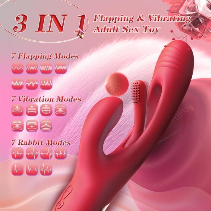 APP Control Vibrator Sex Toy for Women-G Spot Vibrator Flapping Rabbit Vibrator Dildo for Woman Couple Nipple Anal Stimulation, Silicone Vibrator with 7 Licking 7 Vibrating Modes (Red) - Image 3