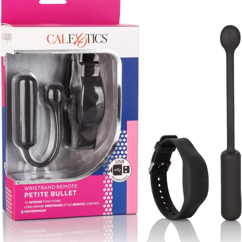CalExotics Wristband Remote Petite Bullet Vibrator, Waterproof Silicone 12-Function Simulator Adult Couple Sex Toy Black SE-0077-25-3