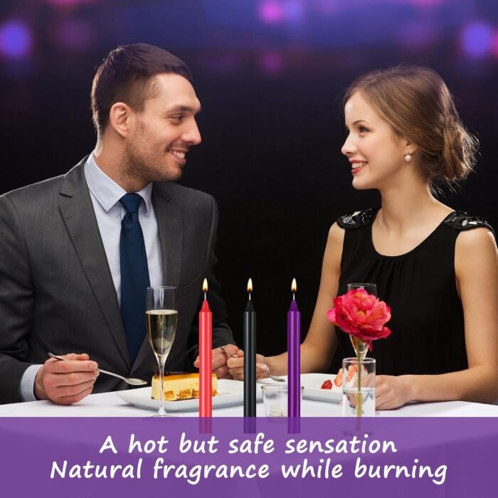 8 Pcs Low Temperature Candles Silk Blindfold Romantic Long Thin Drip Wax Play Candles Satin Eye Mask Sleeping Covers Blindfolds for Couple(Purple, Black) - Image 4
