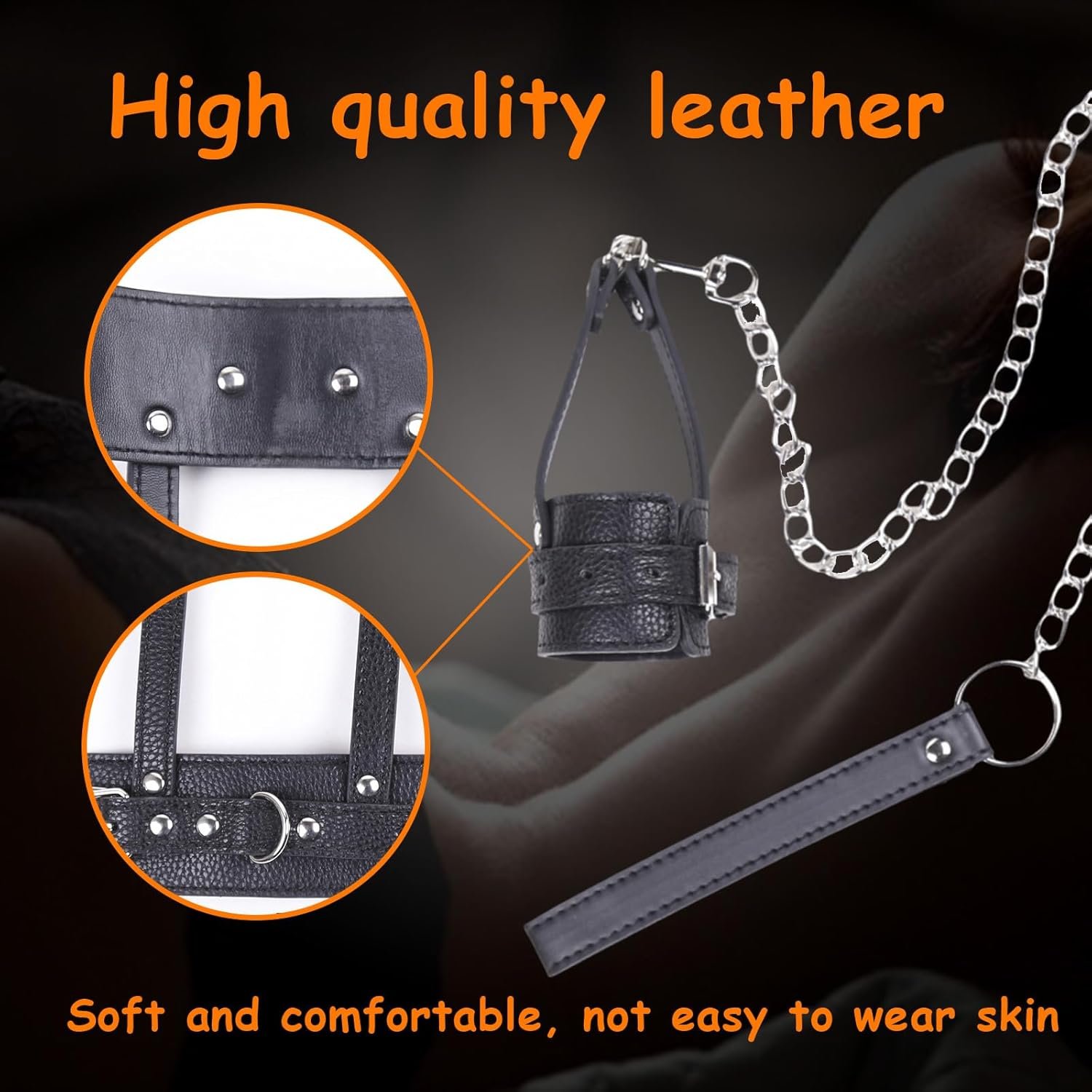 Scrotal Bondage Rope Testicle Sex Restraints for Man, CBT Penis Testicle Crusher Cock Ring Sexual Pleasure Device Chains Leather Pennis Ball Scrotum Chain Scrotal Torture Toys Testicle Crusher CBT - Image 4