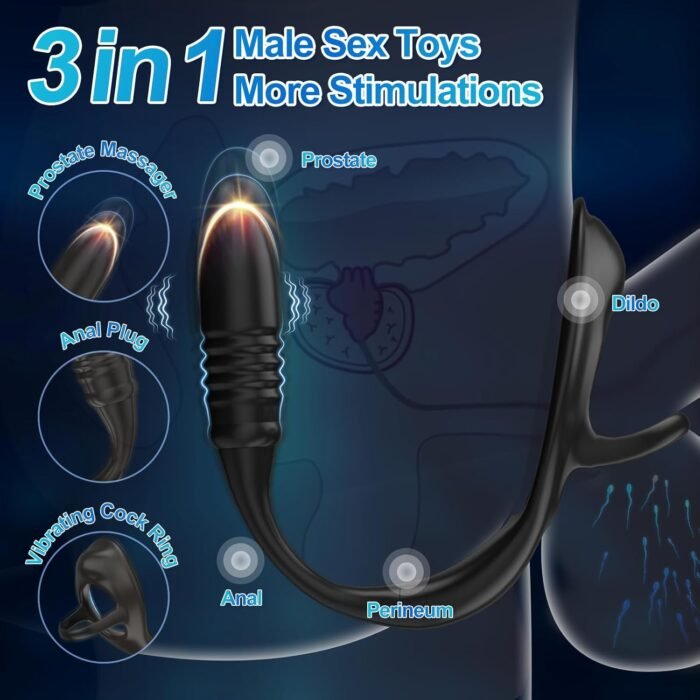 Vibrating Cock Rings with Anal Vibrator - Sex Toys for Men Penis Ring with Anal Plug Vibrator Male Prostate Massager, 9 Thrusting & Vibrating Modes, APP Remote Control Vibrator Adult Sex Toys & Game… - Image 3