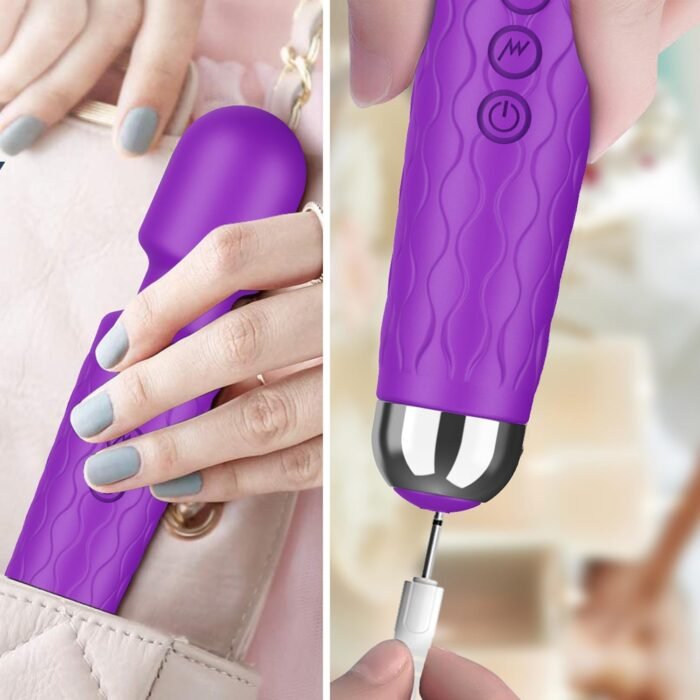 Personal Massager - Handheld Wand Feature, Quiet & Waterproof - 20 Speeds 8 Patterns Cordless Vibrating for Neck, Back Pain, Tension Relief & Sports Recovery - Purple - Image 6