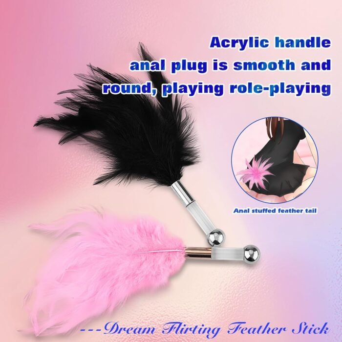 SM Feather Teaser Stick Flirtatious Anal Plug SM Adult Feather Tickler Multifunctional Training Prop Pink - Image 4