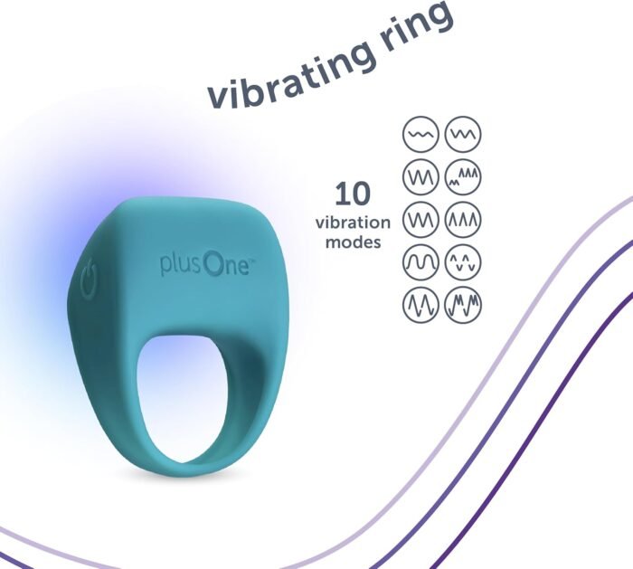 plusOne Vibrating Ring for Couples or Individuals, Body-Safe Silicone, Waterproof, USB Rechargeable, Massager with 10 Vibration Settings, Teal - Image 3