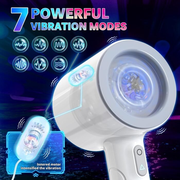 Automatic Male Masturbator, Foreglad Stroking Male Masturbators Cup with 7 Powerful Thrusting & Vibrating Modes, Blowjob Machine Pocket Pussy for Men, Dual Open-Ended Penis Sex Toys for Men（White） - Image 3